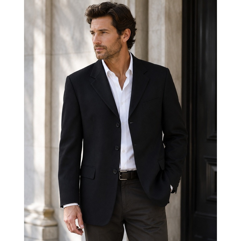 Paul Dione 42R Black Wool Blazer Mens 3 Button Classic Sport Coat Made in Canada